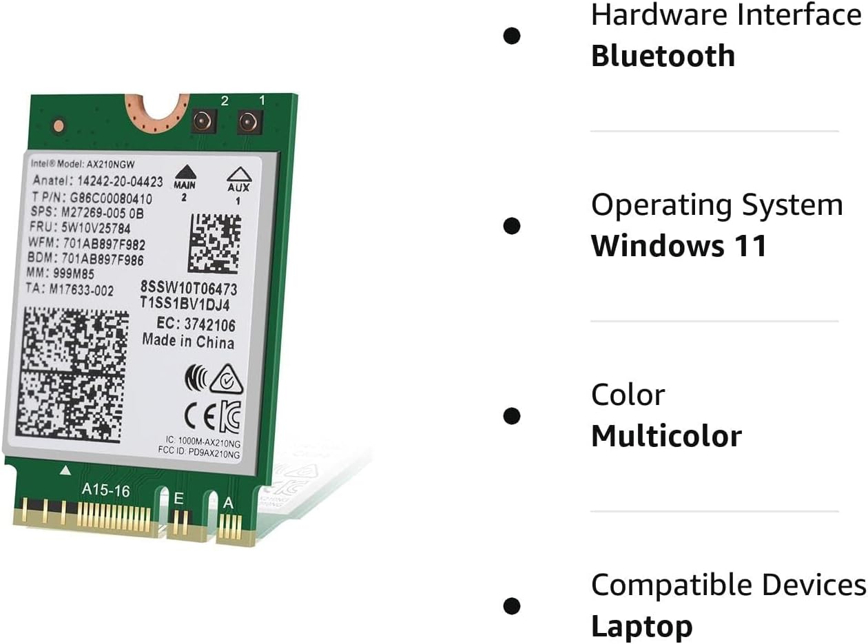 Intel AX210 Tri-Band Wi-Fi 6E Bluetooth 5.3 Network Card