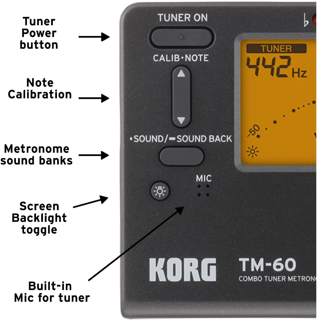 Korg TM60BK Tuner Metronome Black for Musicians