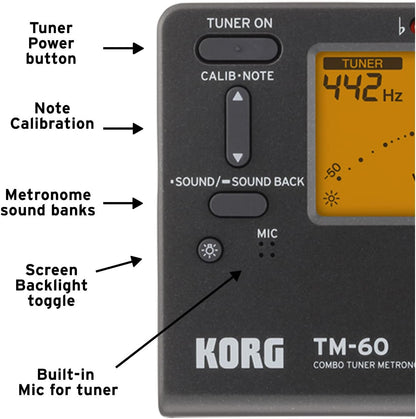Korg TM60BK Tuner Metronome Black for Musicians
