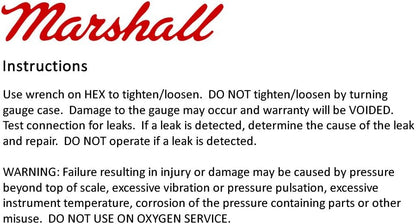 Marshall CW00100 Shock Proof Gauge - 0-100psi, White Face