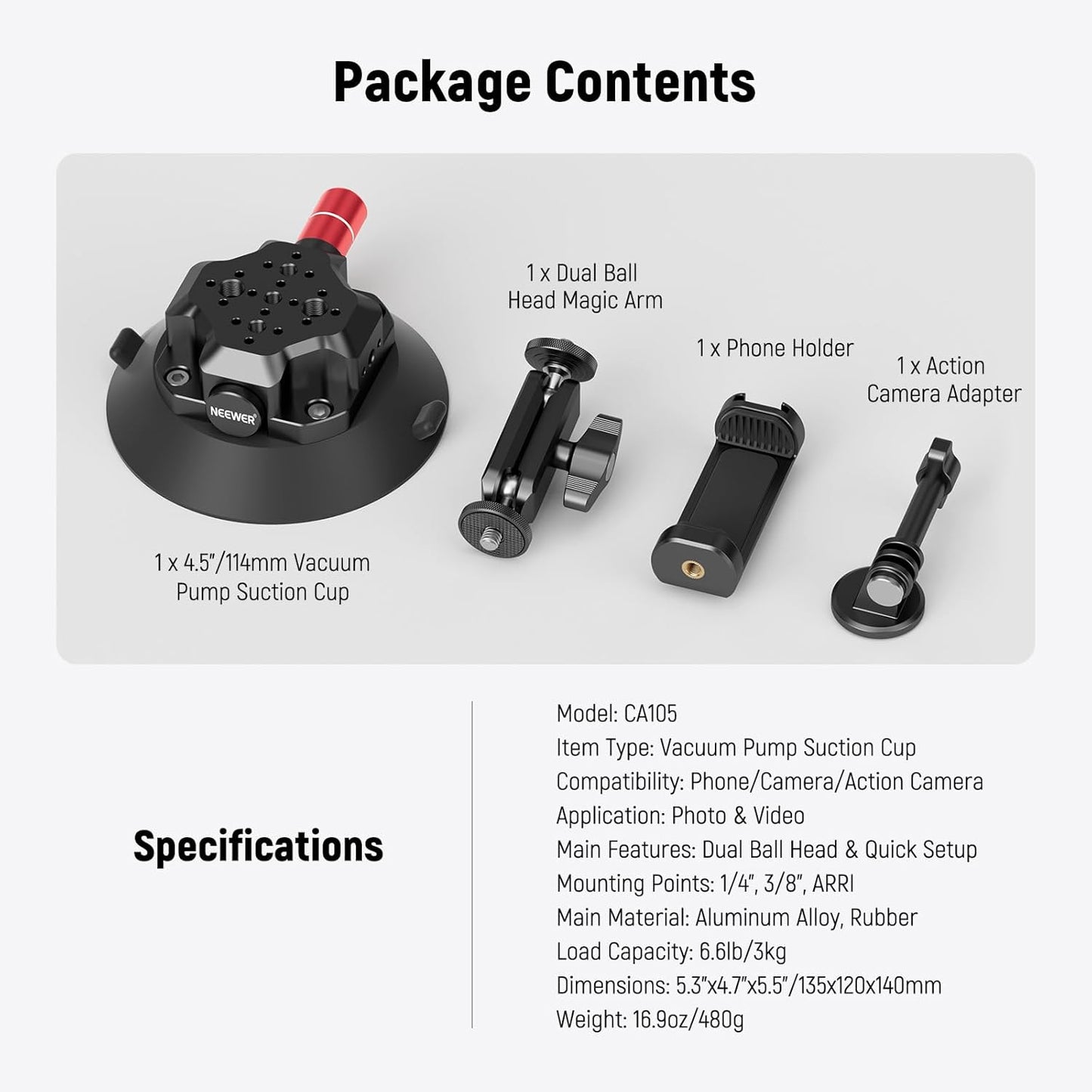 Neewer 10104419 4.5" Suction Cup Camera Mount