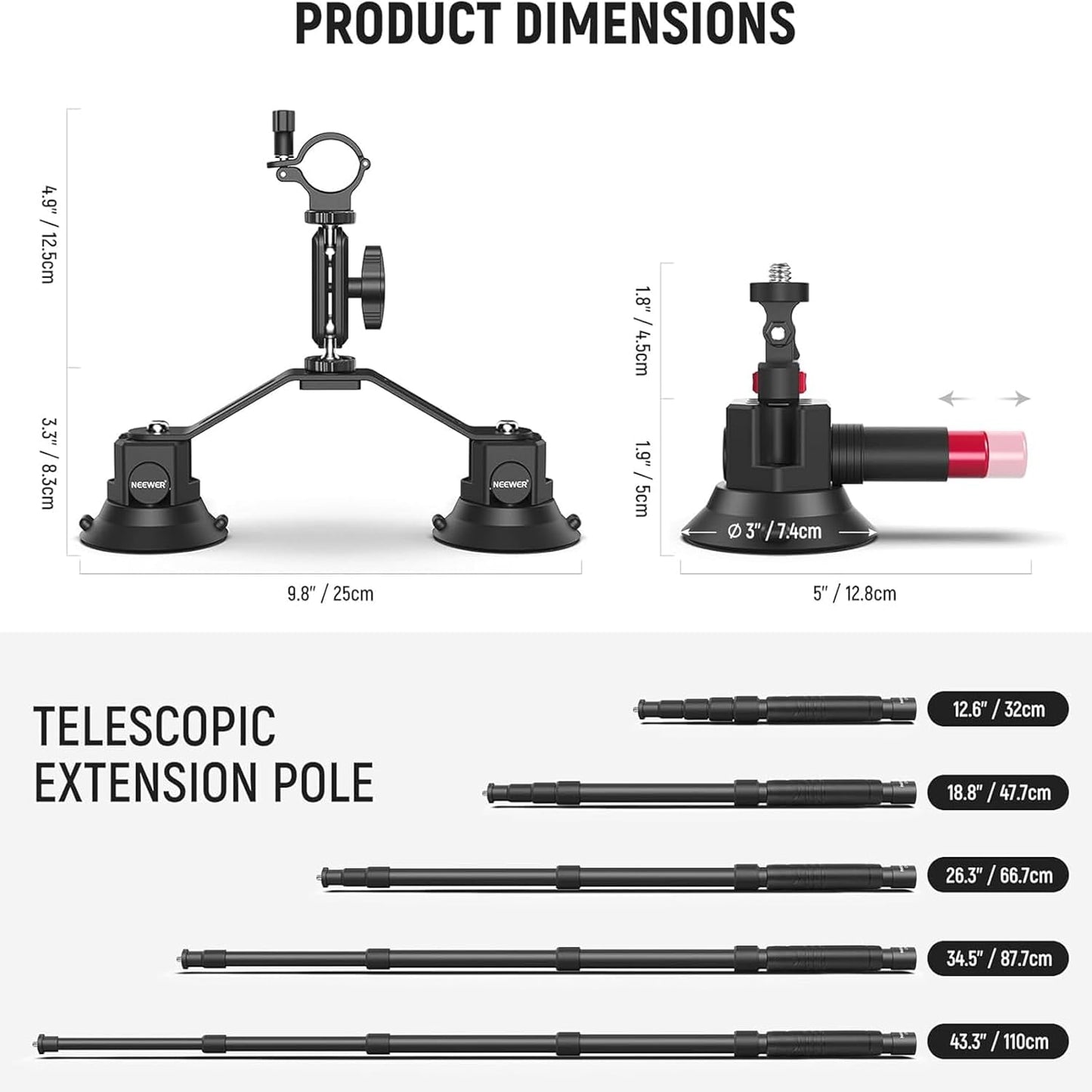 Neewer CA065 Triple Suction Cup Car Mount Kit