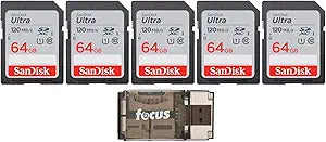 SanDisk Ultra UHS-I SDXC 64GB (5-Pack): 120MB/s Memory Card — main product image
