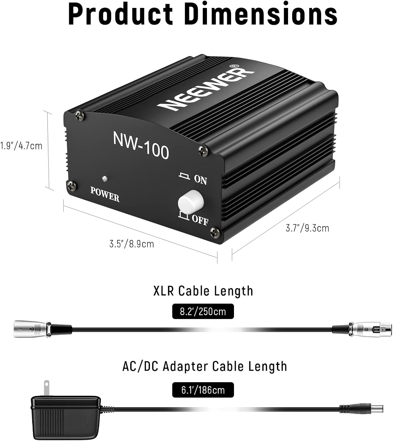 Neewer 40085860 48V Phantom Power Supply + XLR Cable for Condenser Microphones