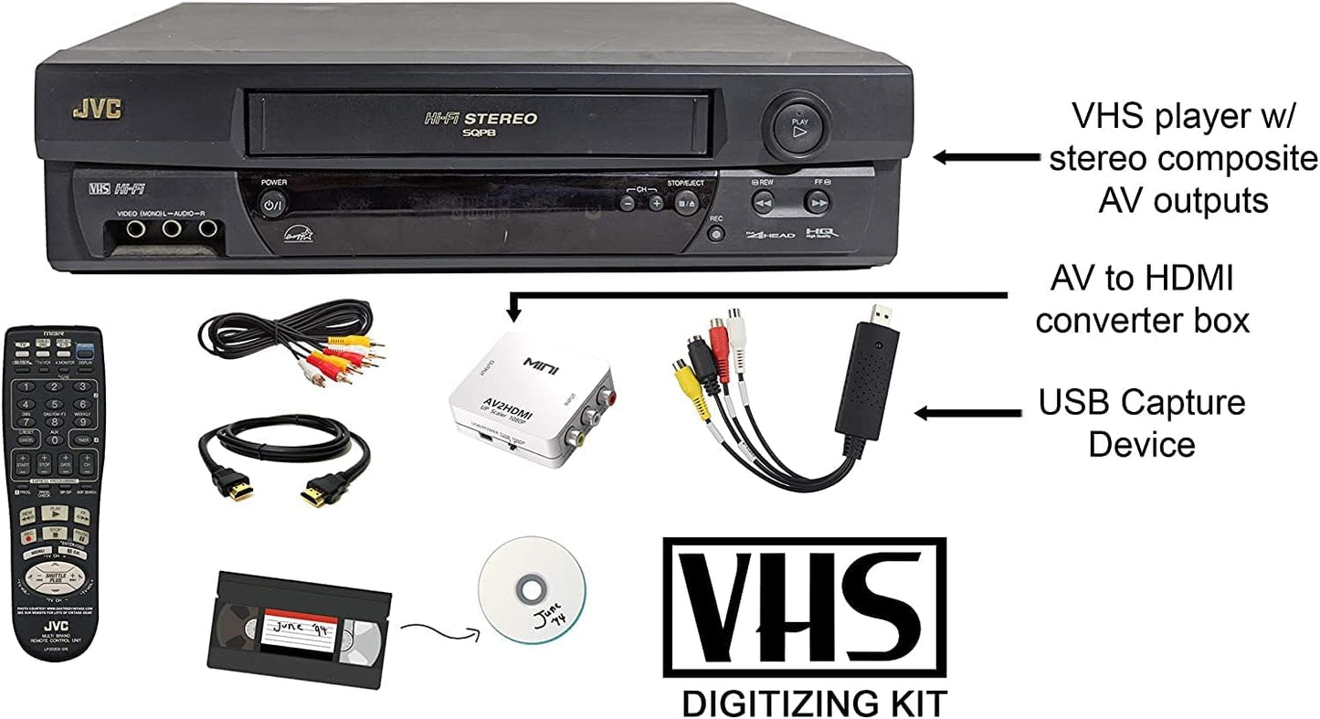 JVC VCR VHS Transfer Kit: Remote, USB, HDMI (Renewed)