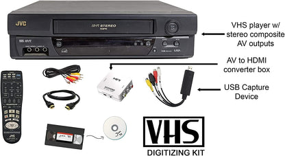 JVC VCR VHS Transfer Kit: Remote, USB, HDMI (Renewed)