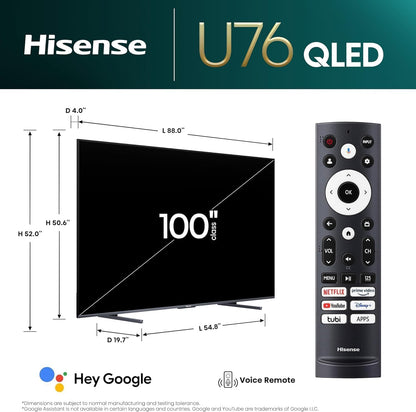 Hisense 100U76N 100-Inch ULED 4K Google Smart TV - 144Hz