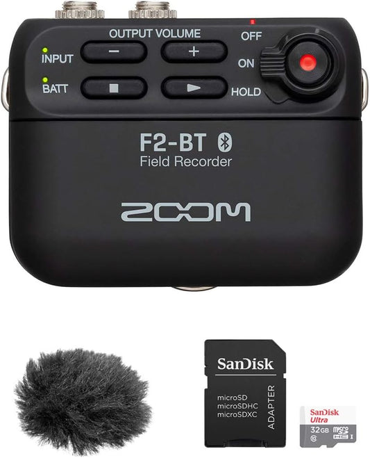 Zoom F2-BT Bluetooth Field Recorder Lavalier Bundle