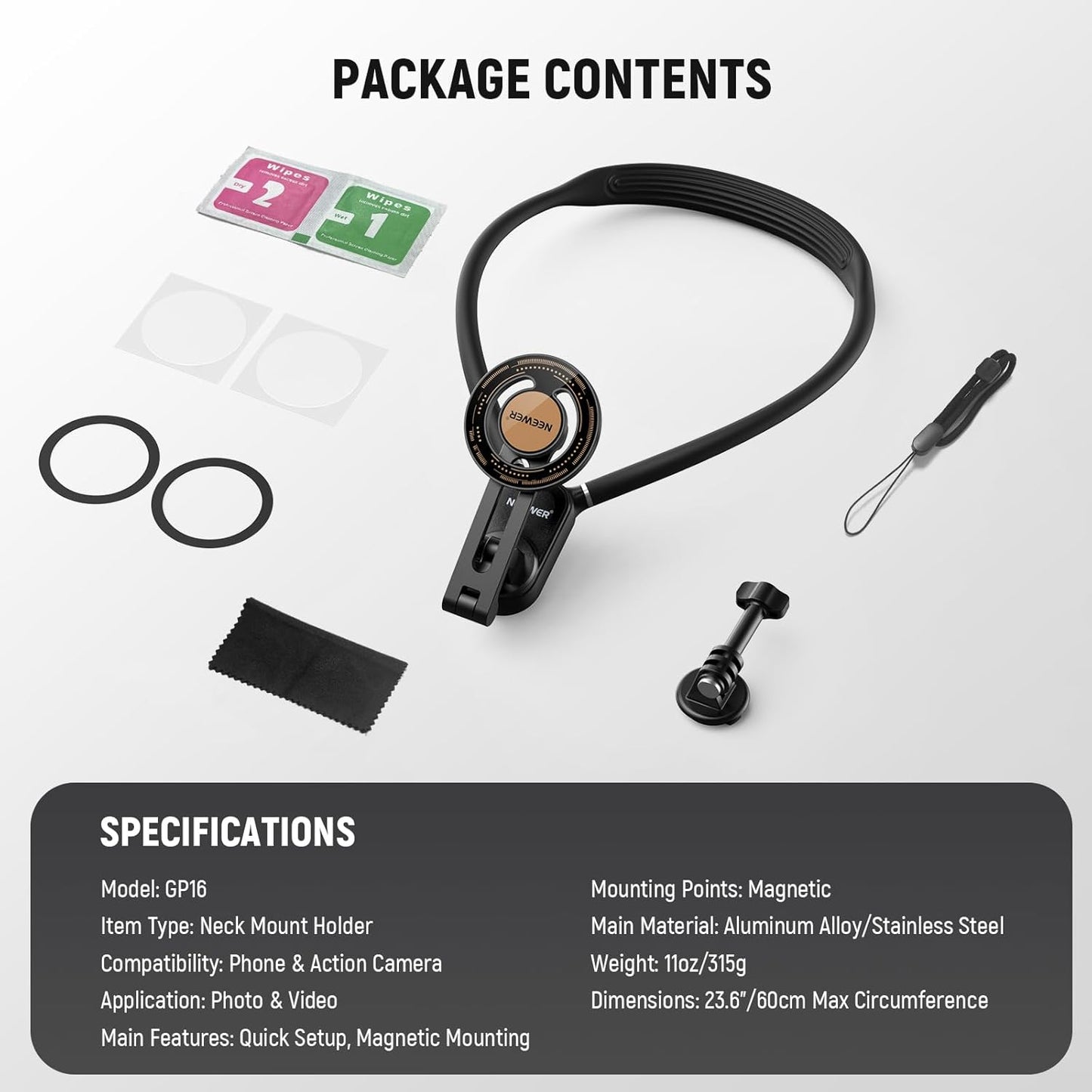 Neewer 10104245 Magnetic Neck Mount Action Camera Holder