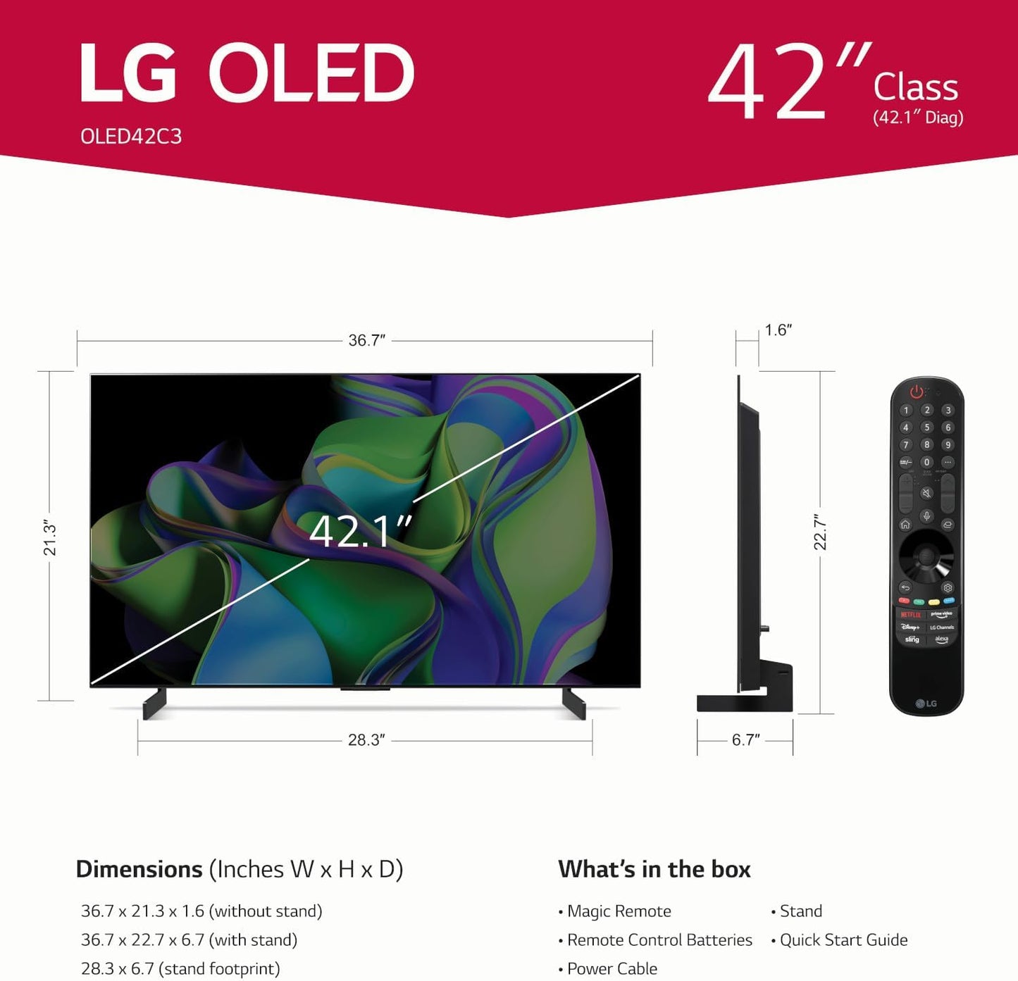 LG OLED42C3PUA 42-Inch OLED evo 4K Smart TV