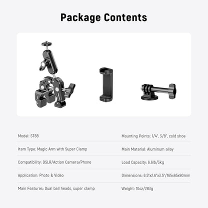 Neewer ST88 Super Clamp Dual Ballhead Magic Arm Mount