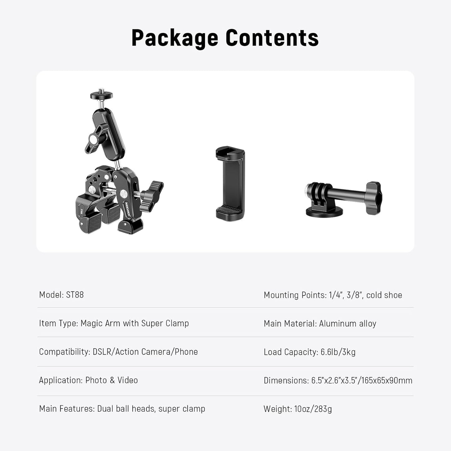 Neewer ST88 Super Clamp 3" Dual Ballhead Magic Arm Phone Mount