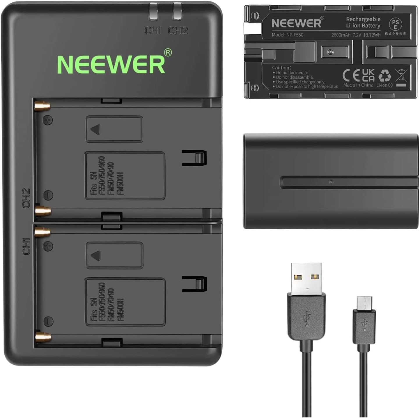 Neewer 10089576 NP-F550 Battery Charger Set (2-Pack)
