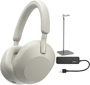 Sony WH-1000XM5 Silver Wireless Noise Canceling Headphones Bundle
