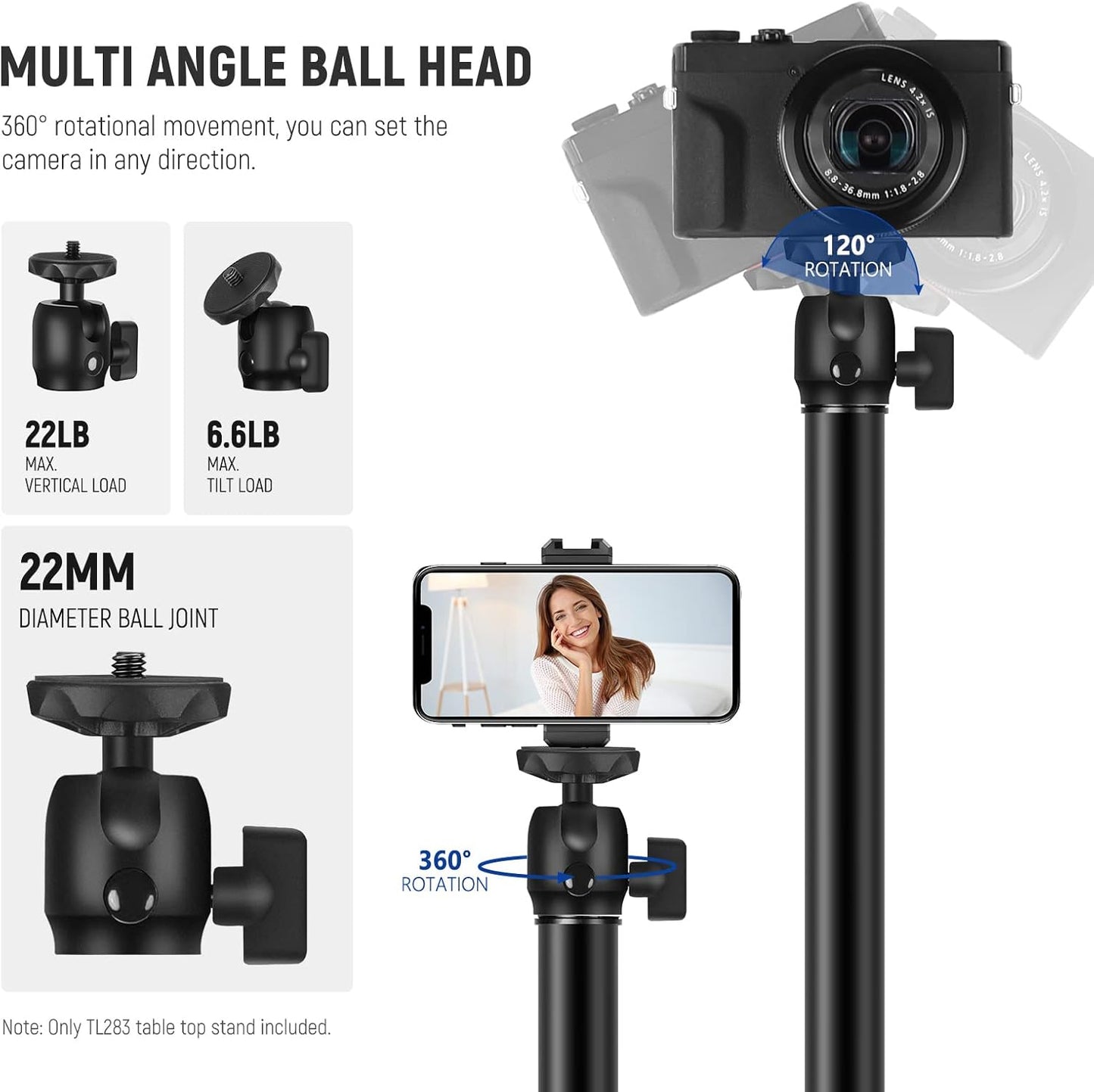 Neewer 10101878 Extendable Camera Desk Mount with Ball Head