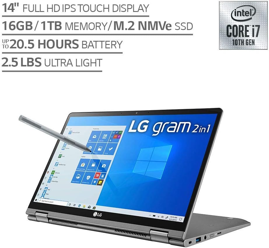 LG gram 2-in-1 Laptop - i7-10510U, 16GB, 1TB SSD, Thunderbolt 3