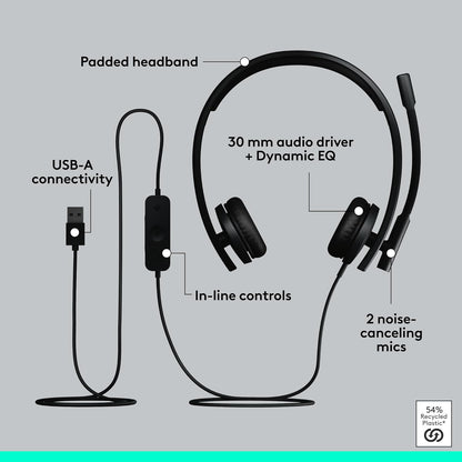 Logitech H570e USB Headset Microphone Teams Certified