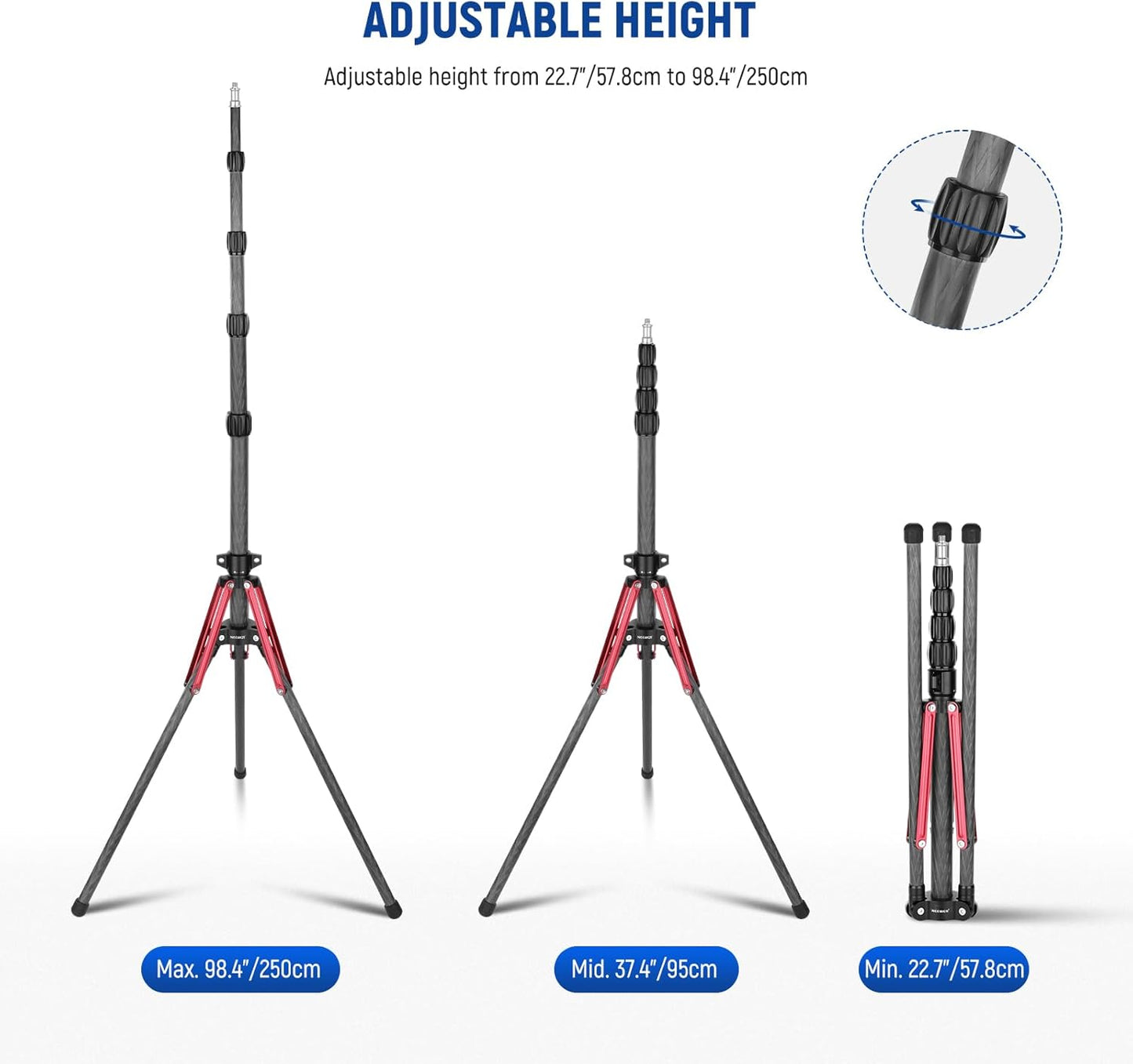 Neewer 10102295 Carbon Fiber Light Stand 98.4"/250cm
