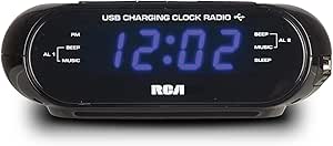 RCA RC207A USB Charging Clock Radio Blue LED