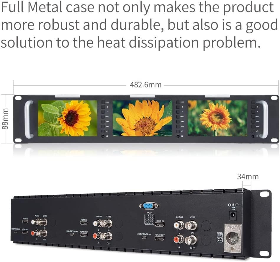 FEELWORLD T51-H Triple 5" 2RU Rack Mount Broadcast Monitor