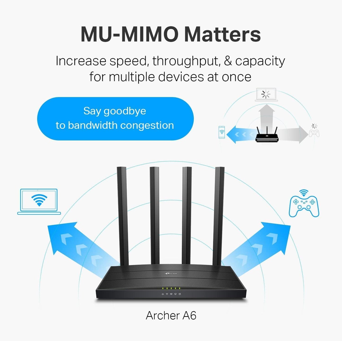 TP-Link Archer A6 AC1200 Gigabit WiFi Router - MU-MIMO