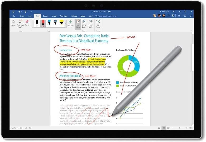 Microsoft Surface Pro 6: 12.3" Touch, i5, 8GB, 256GB SSD, Win 10 Pro (Renewed)