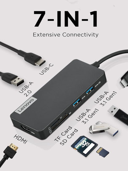 Lenovo GX90T77924 USB-C 7-in-1 Travel Hub - 4K HDMI, USB-A, SD/TF