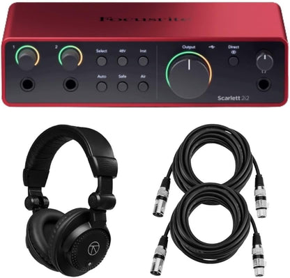 Focusrite 4th Gen Scarlett 2i2 Interface Bundle Headphones & Cables