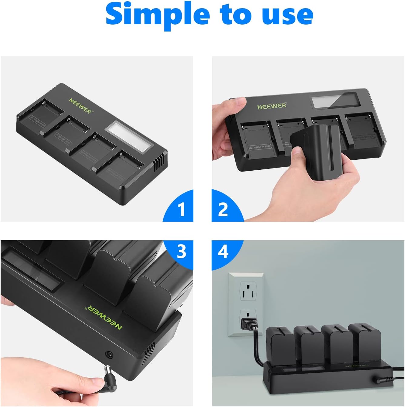 Neewer 10100459 NP-F970 Battery 4-Pack Charger Kit