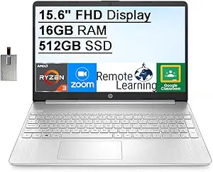 HP 2021 15.6" Laptop - Ryzen 3, 16GB RAM, 512GB SSD - Silver