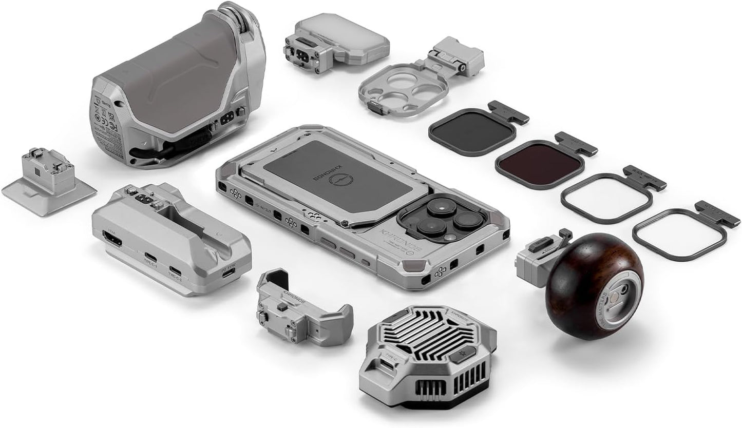 Tilta Tilta Khronos Ultimate Kit Compatible with iPhone 15 Pro - Titanium White - Phone Case, LED Light, Hub, Handles, Cooling Fan, ND Filter + More