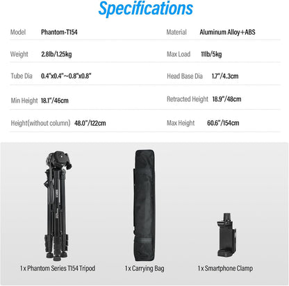 Sirui Phantom-T154 60" Aluminum Camera Tripod Phone Holder