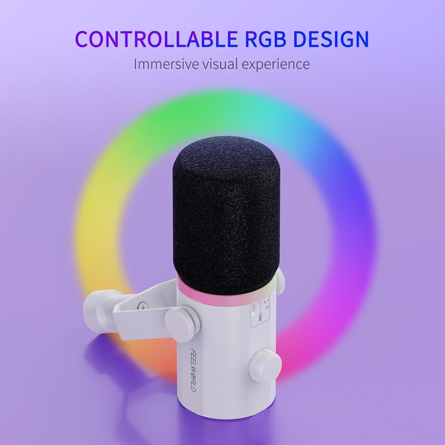 FEELWORLD PM1 XLR USB Dynamic Microphone Boom Arm White