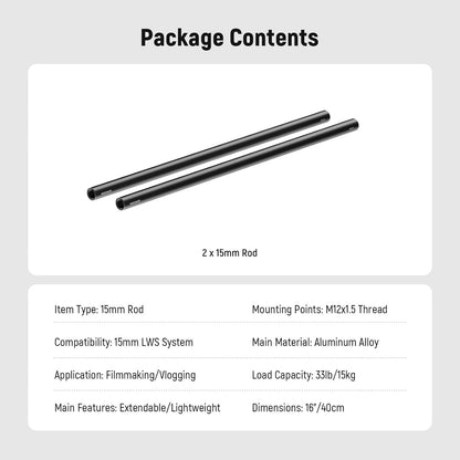 Neewer 10104677 15mm Rods for Camera Rig
