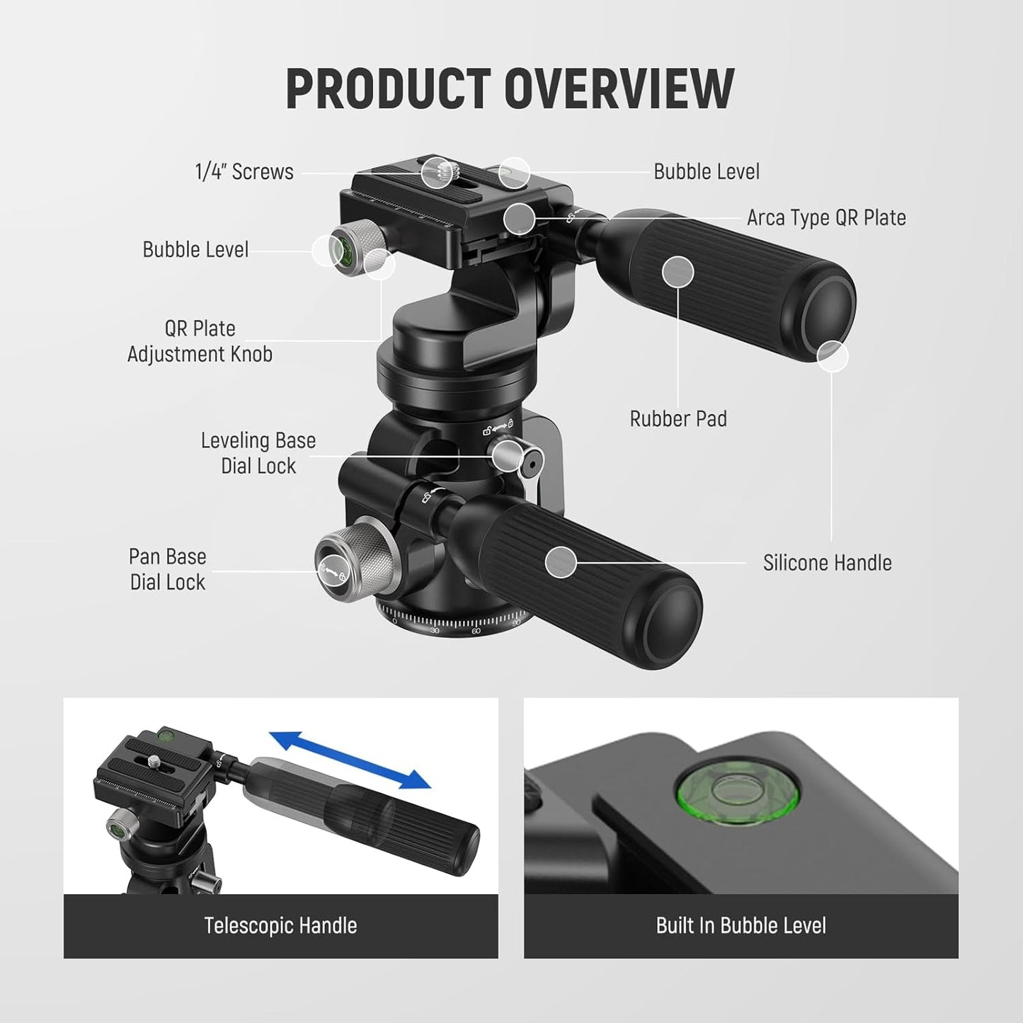 Neewer GM37 3-Way Tripod Head with Leveling Base