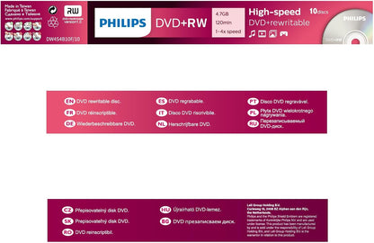 Philips DVD+RW 4.7GB 4X Spindle 10 Pack
