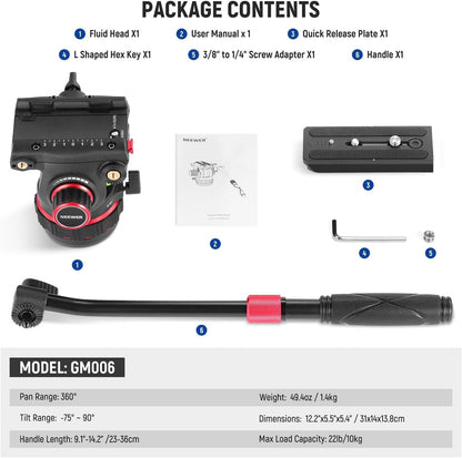 Neewer GM006 Heavy Duty Video Tripod Fluid Head with QR Plate