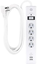 GE 25798 4-Outlet 2-USB Surge Protector 8ft