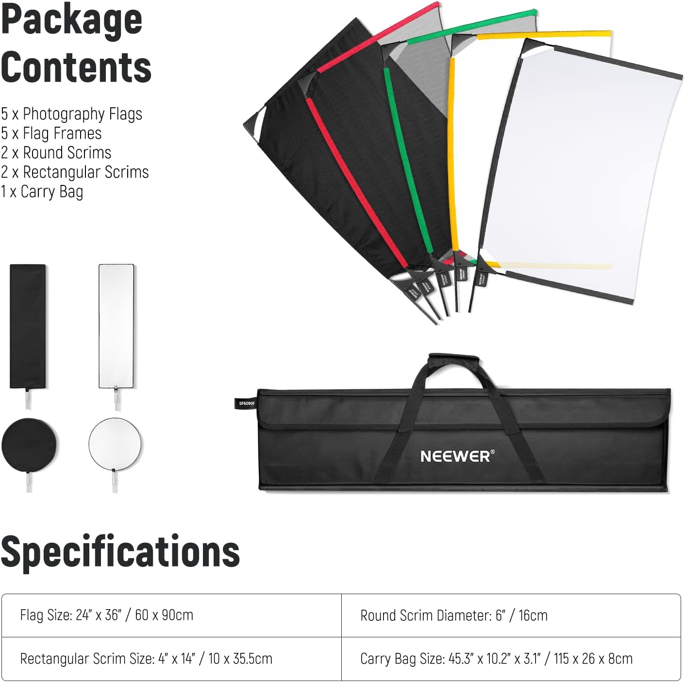 Neewer 10101664 SF6090F 5-in-1 Folding Flag Kit Photography