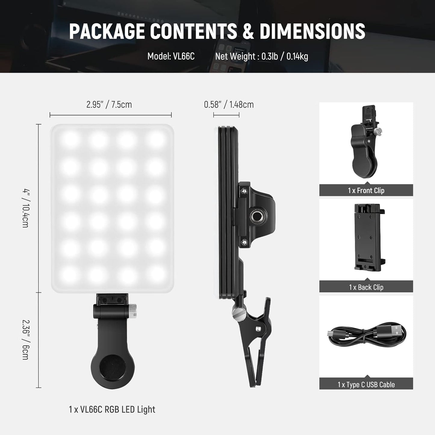 Neewer 10101760 RGB LED Phone Light with Clip