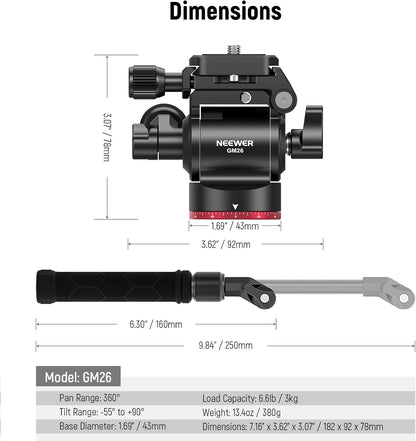 Neewer 10101837 Video Tripod Head Pan Tilt