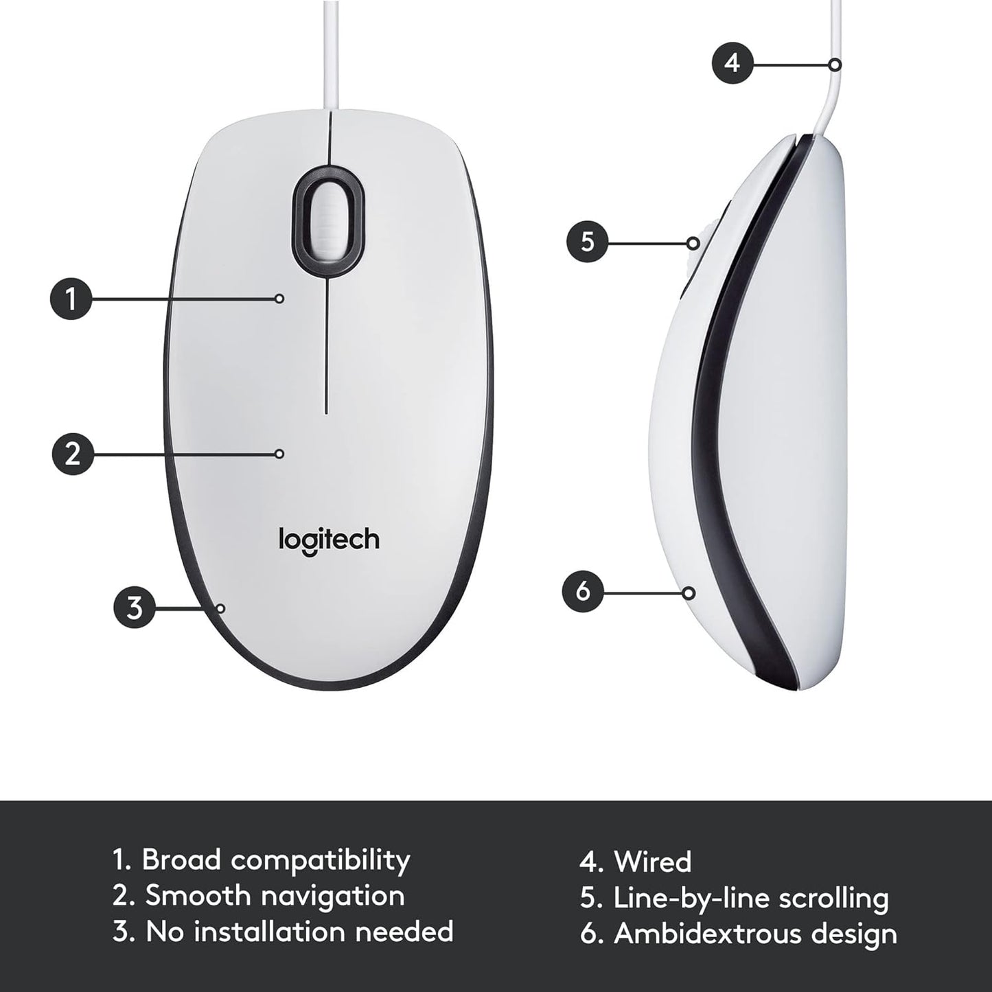 Logitech 910-005004 M100 Wired USB Mouse White