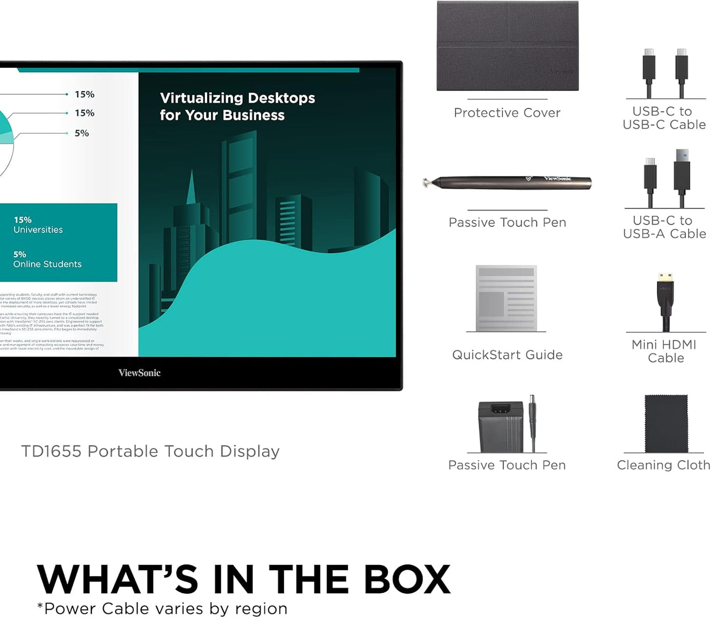 ViewSonic TD1655 15.6" Portable Touchscreen Monitor - USB-C Powered