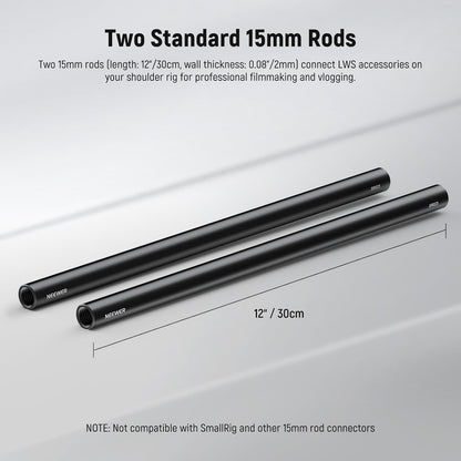 Neewer 10104676 15mm Rods 12"/30cm Extension 2-Pack