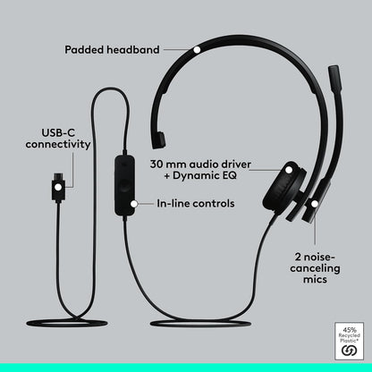 Logitech 981-001425 H570e USB-C Headset - Teams Certified