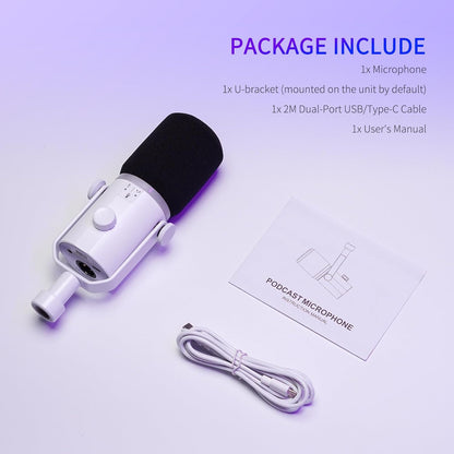 FEELWORLD PM1-W-OF-EU XLR USB Dynamic Podcast Microphone White