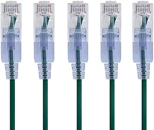 Monoprice 133220 SlimRun Cat6A Ethernet Cable - 30ft Green 5-Pack