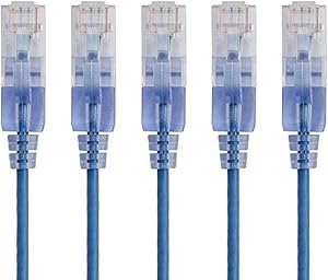Monoprice 129425 SlimRun Cat6A Ethernet Cable 2ft Blue 5-Pack