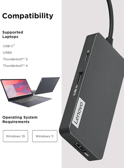 Lenovo GX90T77924 USB-C 7-in-1 Travel Hub - 4K HDMI, USB-A, SD/TF