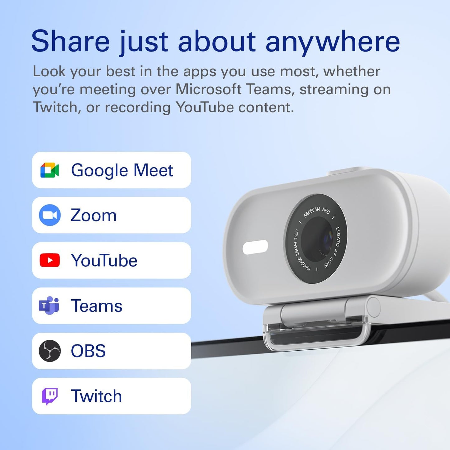 Elgato 20WAE9901 Facecam Neo Full HD Streaming Webcam